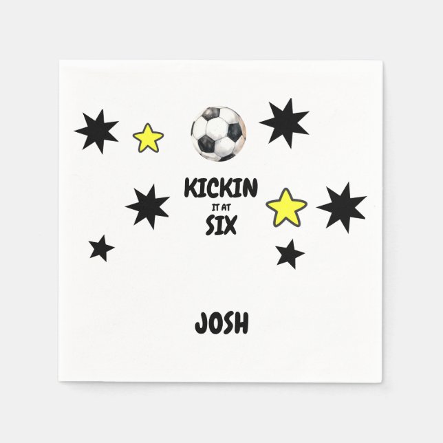 Kickin it at Six Soccer 6th Birthday Party Napkin (Front)