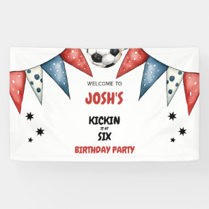 Kickin it at Six Soccer 6th Birthday Party Red Banner