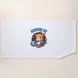 Kickin It Soccer Player Giraffe Ball Girls Boys An Beach Towel