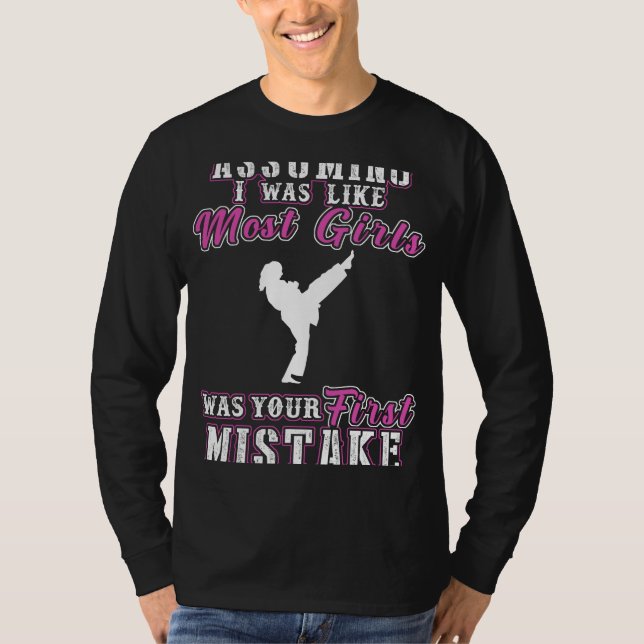 Kickin Laughter! Funny Karate Girl Mistake Tee (Front)