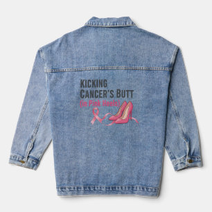 Kicking Cancer’s Butt in Pink Heels Sassy Survivor Denim Jacket