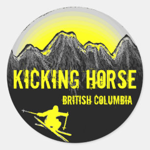 Kicking Horse British Columbia yellow ski stickers