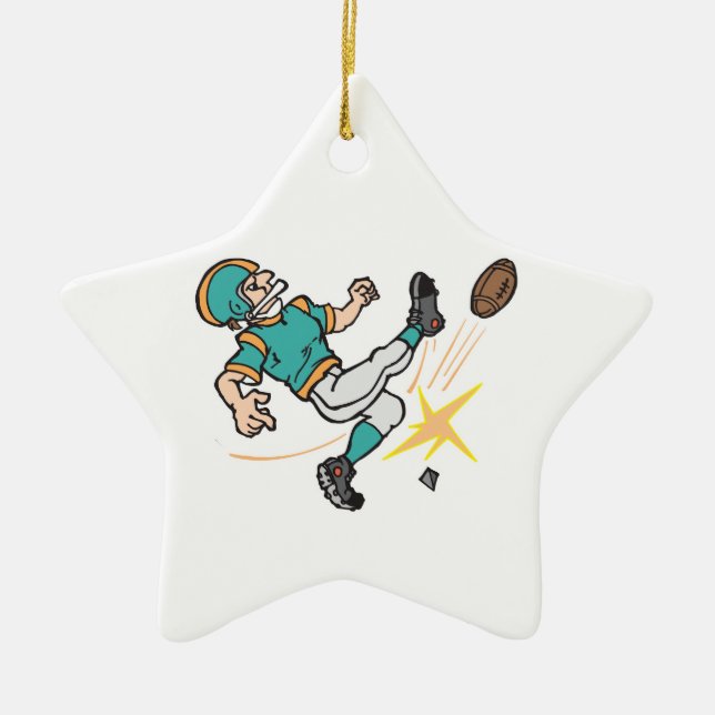 kicking off football player ceramic tree decoration (Front)