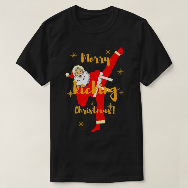 Kicking Santa Claus Merry kicking Christmas by MAM T-Shirt (Design Front)