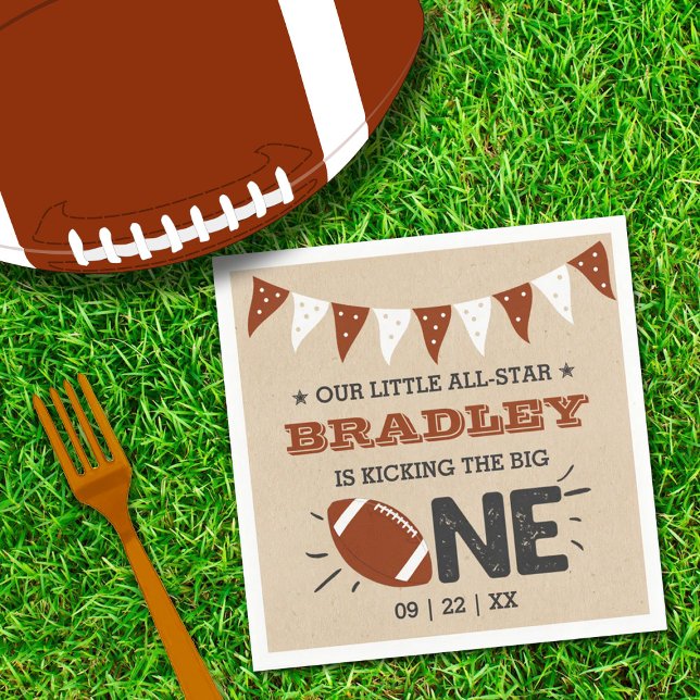 Kicking The Big One | Football 1st Birthday Napkin (Creator Uploaded)
