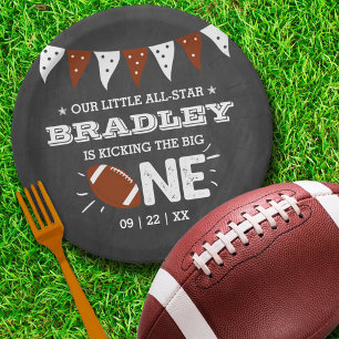 Kicking The Big One   Football 1st Birthday Paper Plate