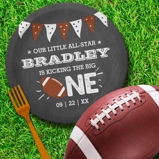 Kicking The Big One | Football 1st Birthday Paper Plate (Creator Uploaded)