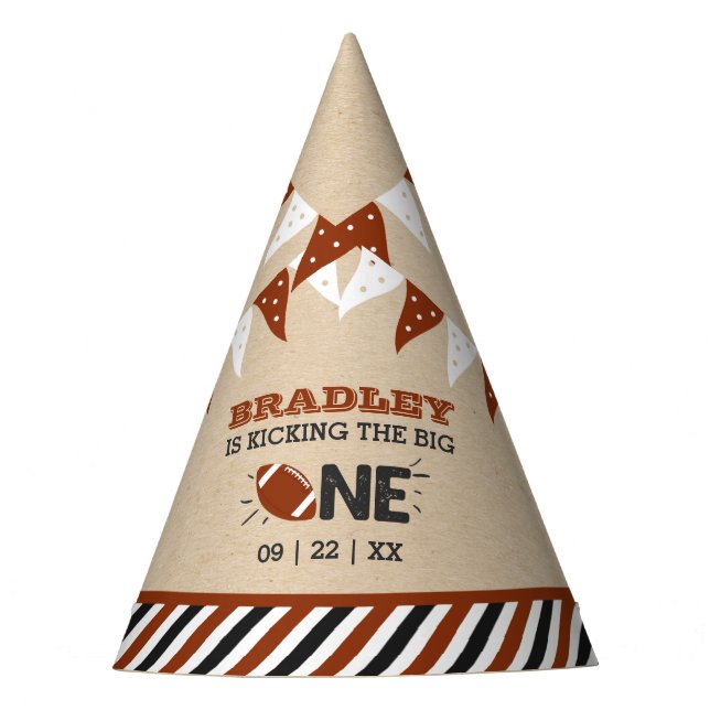Kicking The Big One | Football 1st Birthday Party Hat (Front)