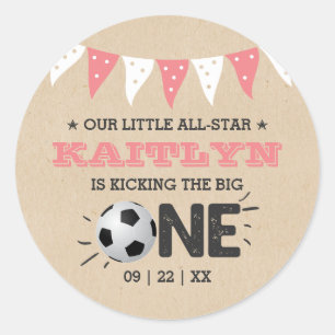 Kicking The Big One   Soccer 1st Birthday Classic Round Sticker
