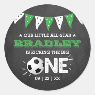 Kicking The Big One Soccer 1st Birthday Classic Round Sticker