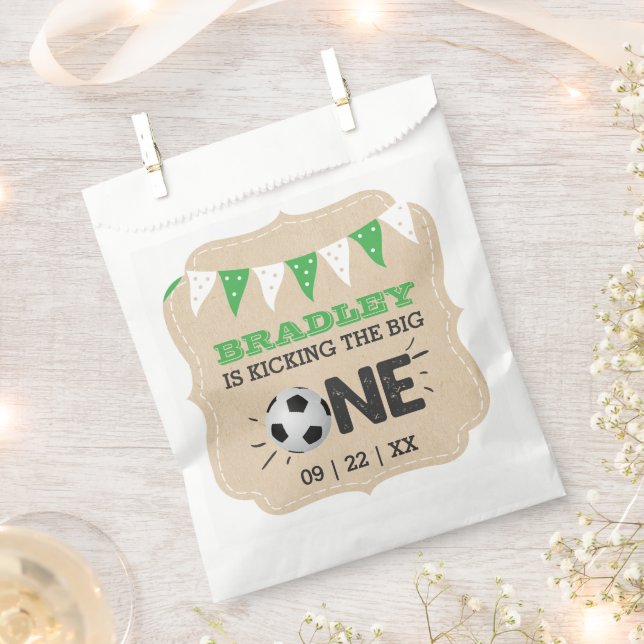 Kicking The Big One | Soccer 1st Birthday Favour Bags (Clipped)