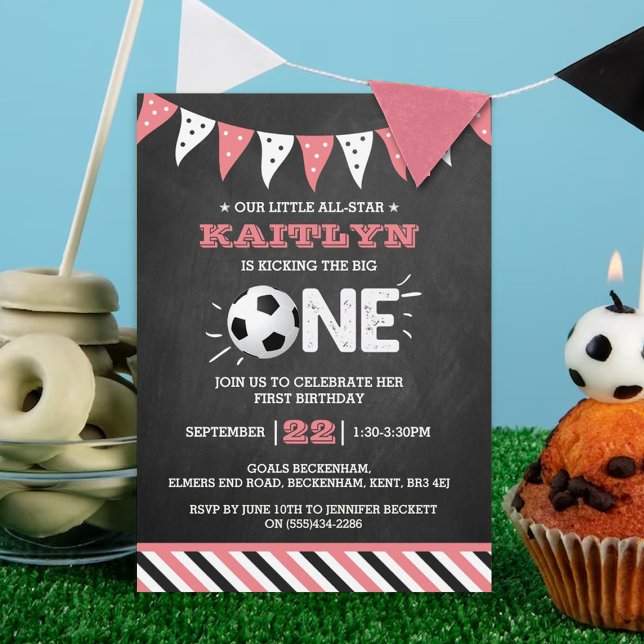 Kicking The Big One | Soccer 1st Birthday Invitation (Creator Uploaded)
