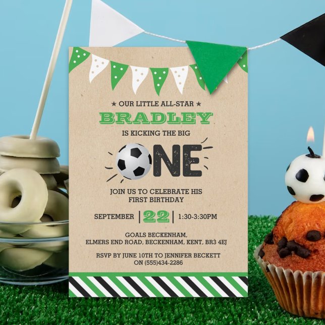 Kicking The Big One | Soccer 1st Birthday Invitation (Creator Uploaded)