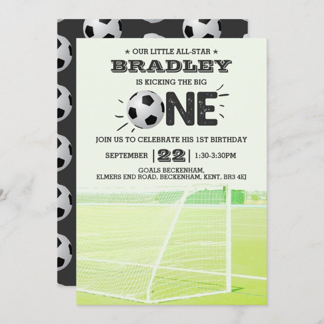 Kicking The Big One | Soccer 1st Birthday Invitation (Front/Back)