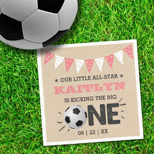 Kicking The Big One   Soccer 1st Birthday Napkin