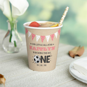 Kicking The Big One Soccer 1st Birthday Paper Cups