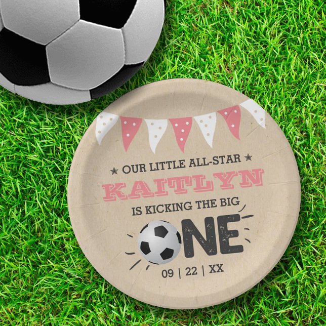 Kicking The Big One | Soccer 1st Birthday Paper Plate (Creator Uploaded)