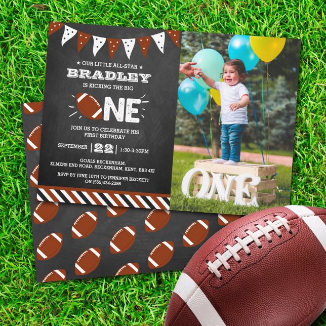 Kicking The Big One | Soccer 1st Birthday Photo Invitation (Creator Uploaded)