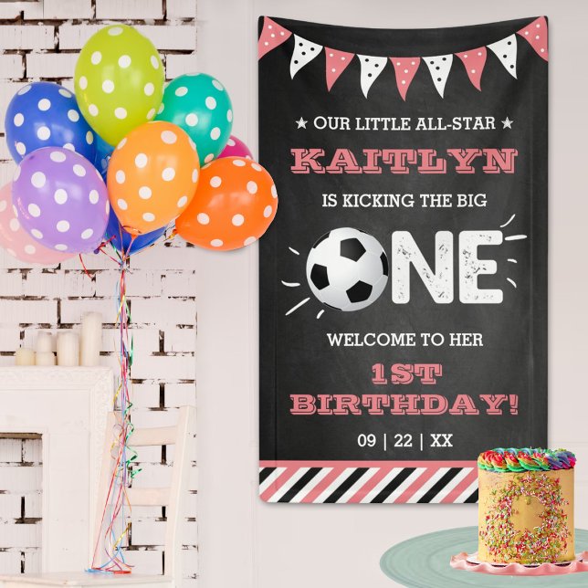 Kicking The Big One | Soccer 1st Birthday Welcome Banner (Creator Uploaded)
