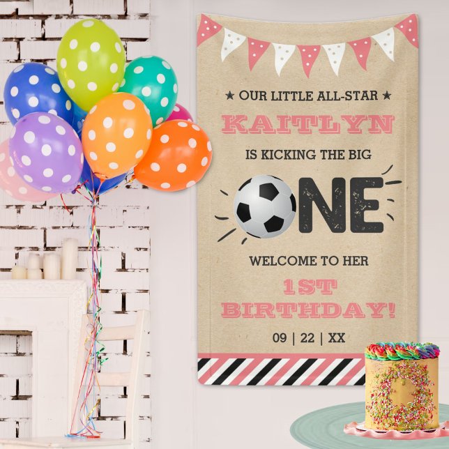 Kicking The Big One | Soccer 1st Birthday Welcome Banner (Creator Uploaded)