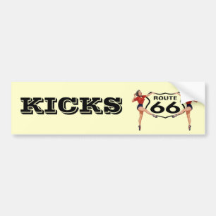 "KICKS" GALS ROUTE 66 SIGN Bumper Sticker ROADTRIP