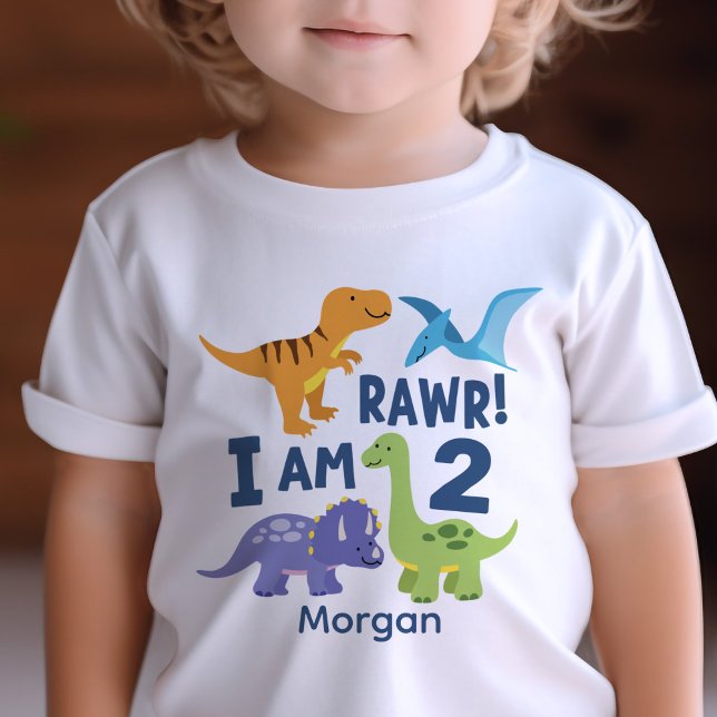 Kid 2nd Birthday Dinosaur Rawr Personalised Baby T-Shirt (Creator Uploaded)