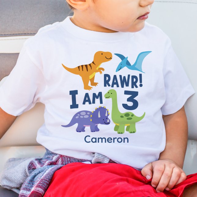 Kid 3rd Birthday Dinosaur Rawr Personalised Baby T-Shirt (Creator Uploaded)