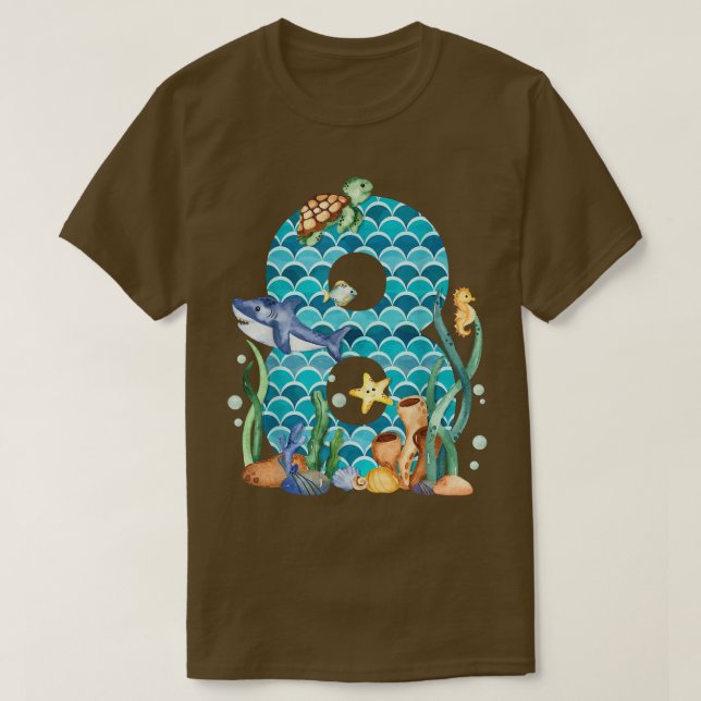 Kid 8th Birthday Sea Fish Ocean Animals Aquarium 8 T-Shirt (Design Front)