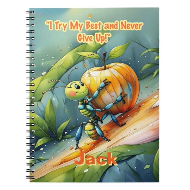 Kid Affirmation: "I Try My Best and Never Give Up" Notebook (Front)