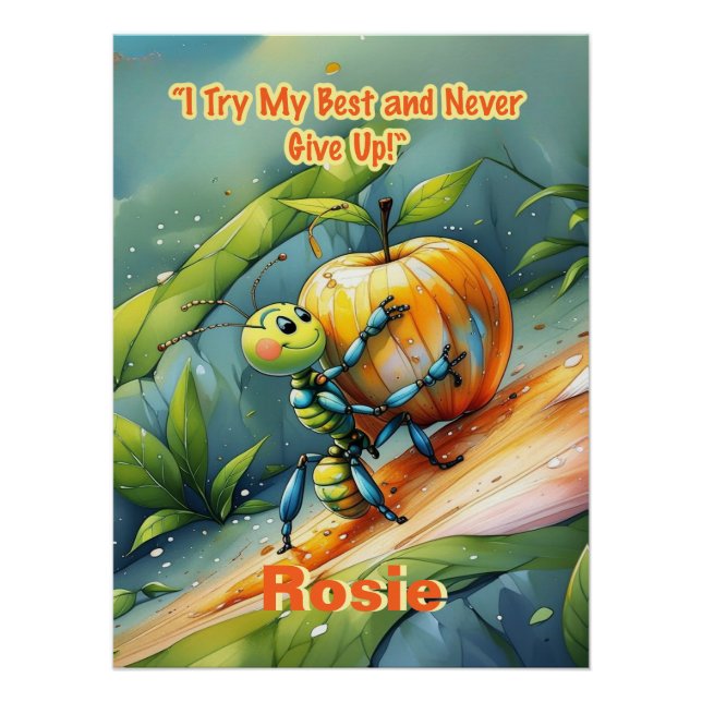 Kid Affirmation: “I Try My Best and Never Give Up" Poster (Front)