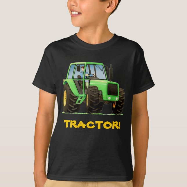Kid Custom Green Tractor T-Shirt (Front)