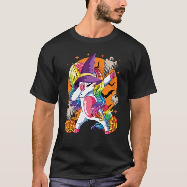 Kid Dabbing Unicorn Halloween Spooky Season Kids T T-Shirt (Front)