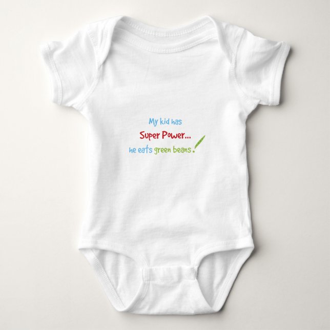 Kid eats green beans baby bodysuit (Front)