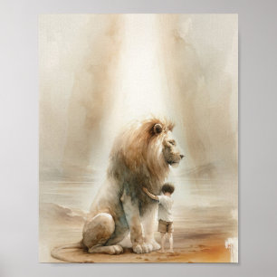 Kid Embracing Jesus The Lion, Digital Print