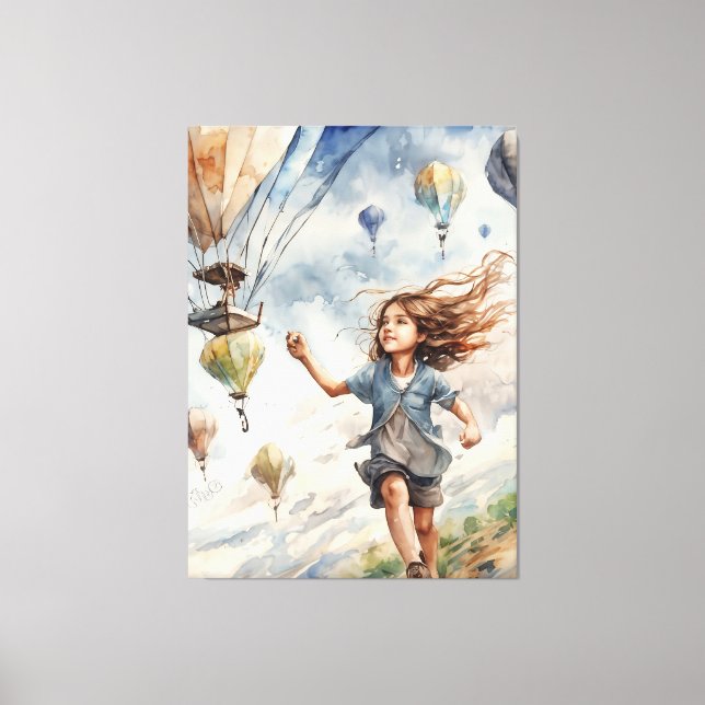 kid flying kites canvas print (Front)