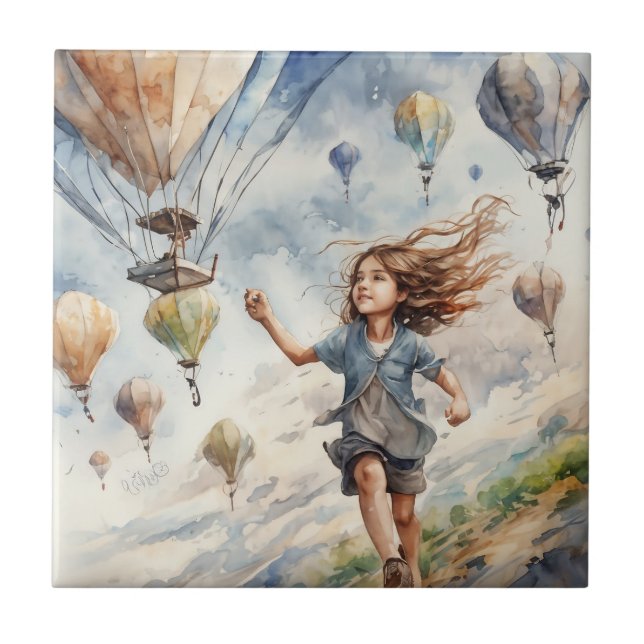 kid flying kites tile (Front)