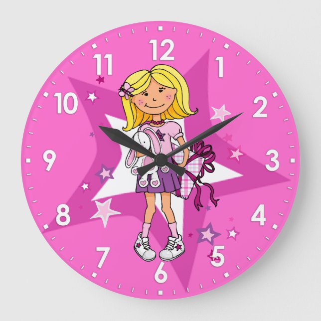 kid girls gift cuddles pink room wall clock (Front)
