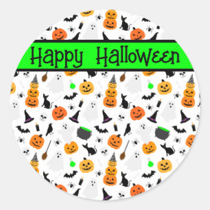 Kid Halloween Ghost Pumpkin Black Cat Personalise  Classic Round Sticker