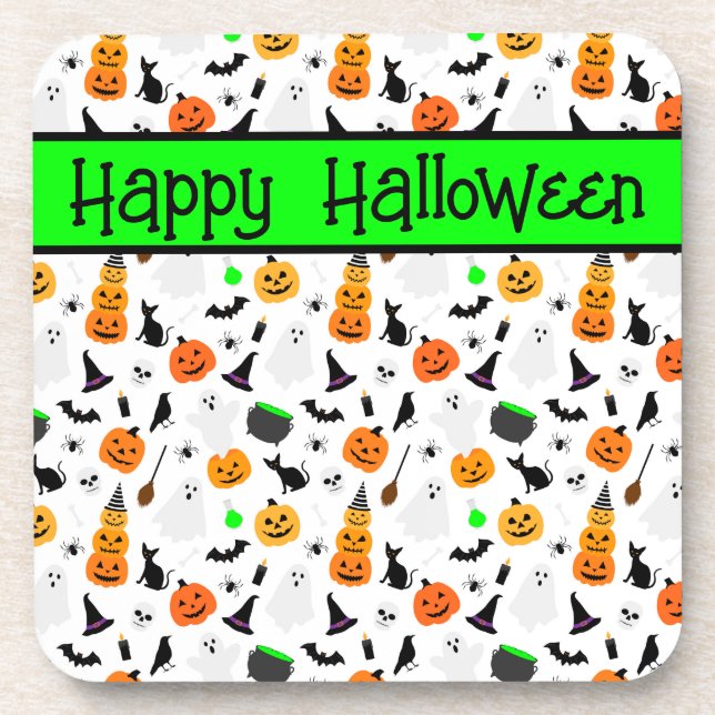 Kid Halloween Ghost Pumpkin Black Cat Personalise  Coaster (Front)