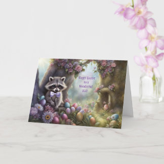 Kid Happy Easter Cute Raccoon and Easter Eggs Card