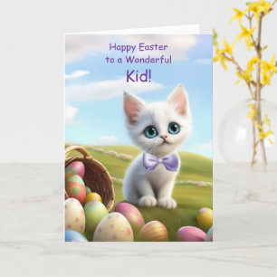 Kid Happy Easter with Darling Cute White Kitten Card