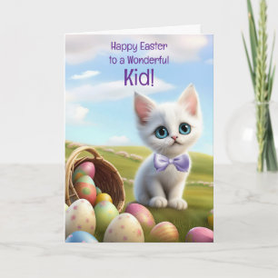 Kid Happy Easter with Darling Cute White Kitten  Card