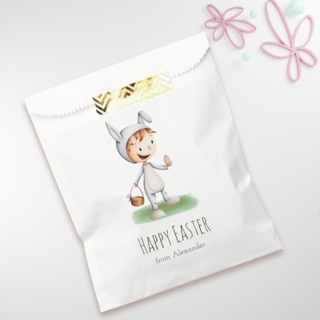 Kid in Easter Bunny Costume Egg Hunt Personalised Favour Bags (Creator Uploaded)