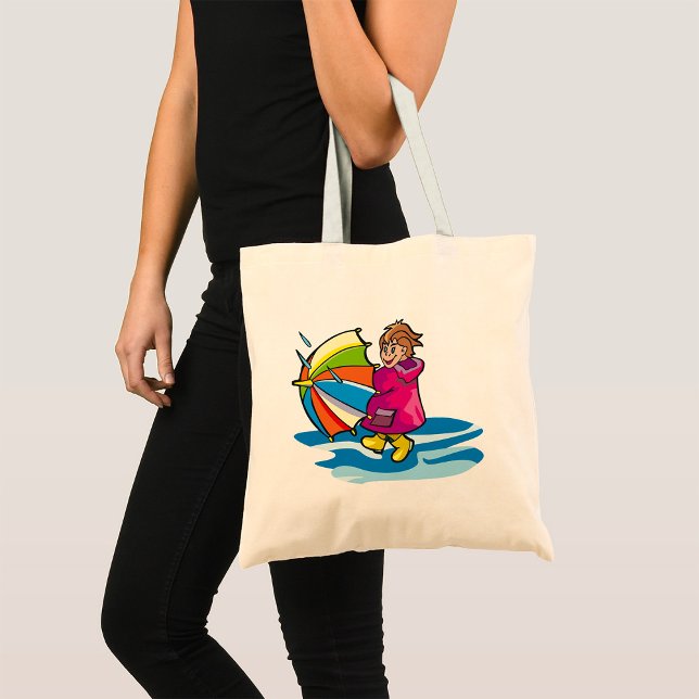 Kid In The Rain With Umbrella Tote Bag (Creator Uploaded)
