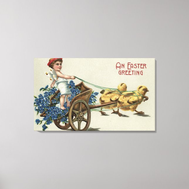 Kid in Toga on Chariot Pulled by Chicks Canvas Print (Front)