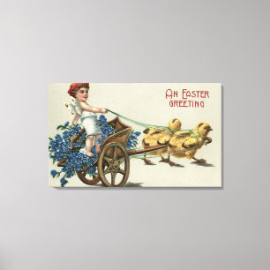 Kid in Toga on Chariot Pulled by Chicks Canvas Print