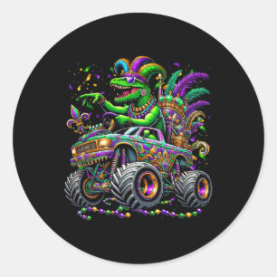 Kid Mardi Gras Grawr Dinosaur Trex Monster Truck T Classic Round Sticker