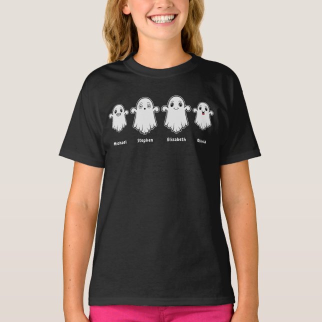Kid Mummy Daddy 4 Person Ghost Family Halloween T-Shirt (Front)