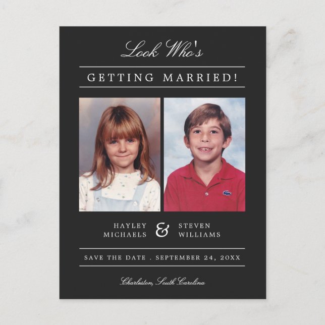 Kid Photo Save the Date | Black Postcard (Front)