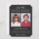 Kid Photos Old School Classic Styled | Black Save The Date<br><div class="desc">Send modern style "old school photo" save the dates,  using your childhood photos!  The background colour can be easily customised to any colour you'd like - on both the front and back.  Shown: muted black.  Modern white stripes design on the back.</div>
